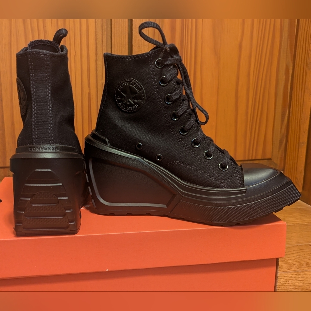 Converse Women's Black On Black Chuck De Luxe Wedge Hi Platform Sneakers